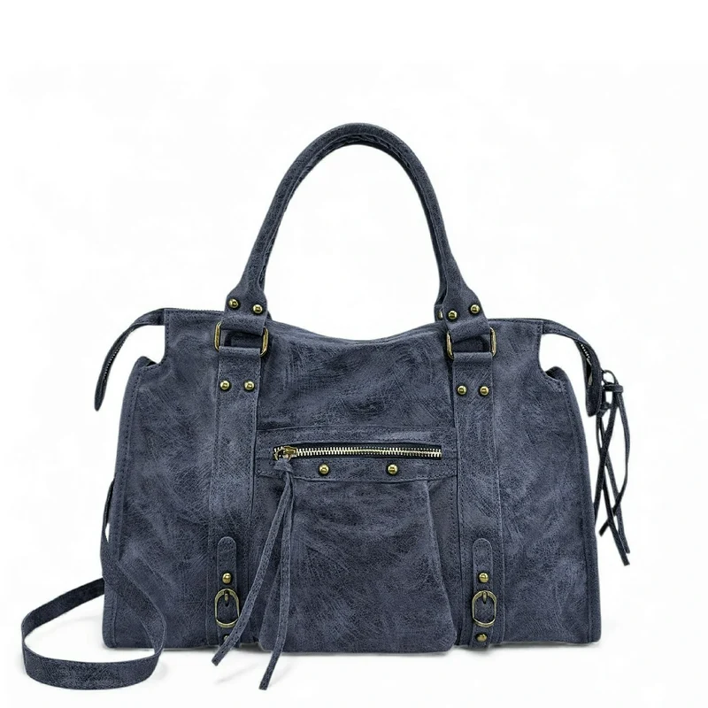 Sac à main en cuir brossé SANDSTORM Bleu marine