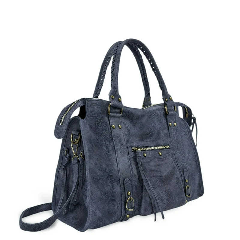 Sac à main en cuir brossé SANDSTORM Bleu marine