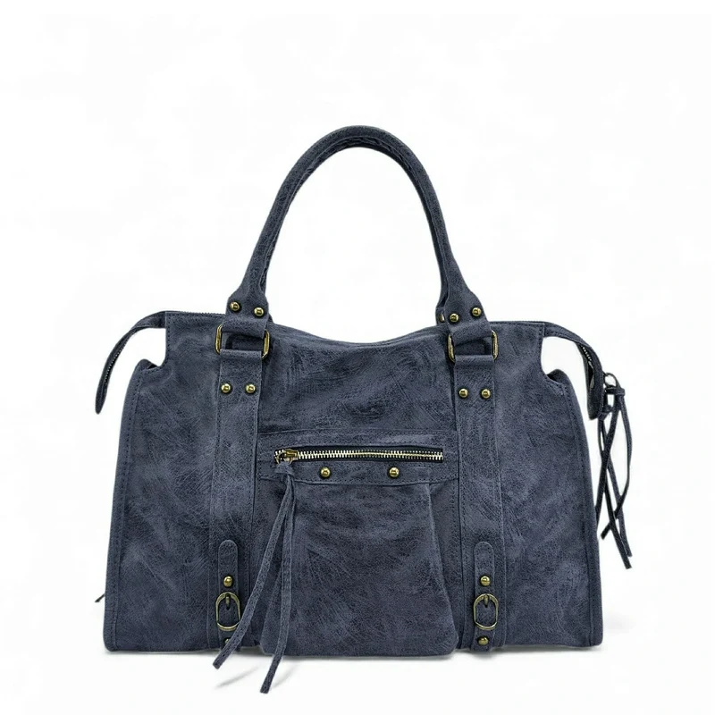 Sac à main en cuir brossé SANDSTORM Bleu marine