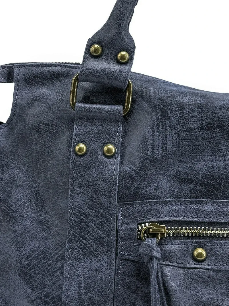 Sac à main en cuir brossé SANDSTORM Bleu marine