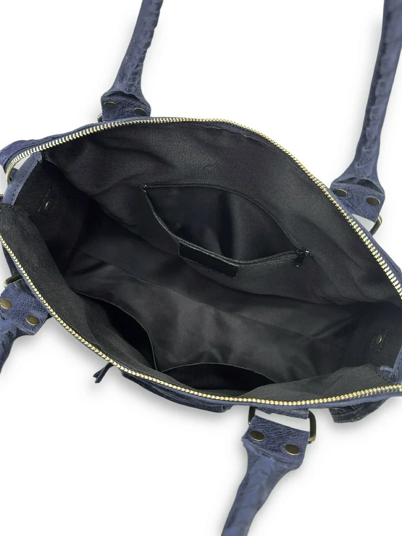 Sac à main en cuir brossé SANDSTORM Bleu marine