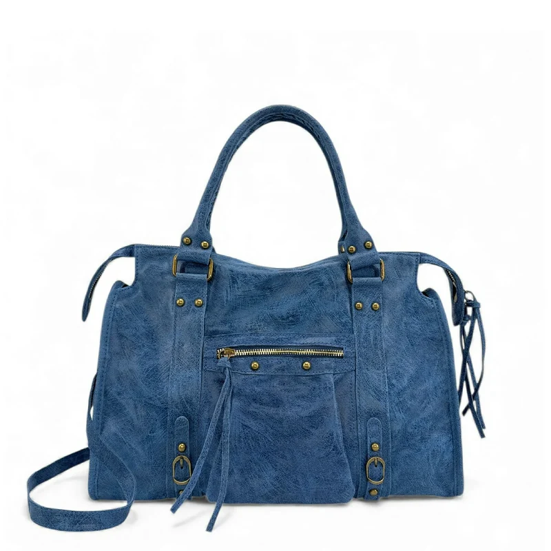 Sac à main en cuir brossé SANDSTORM Bleu denim