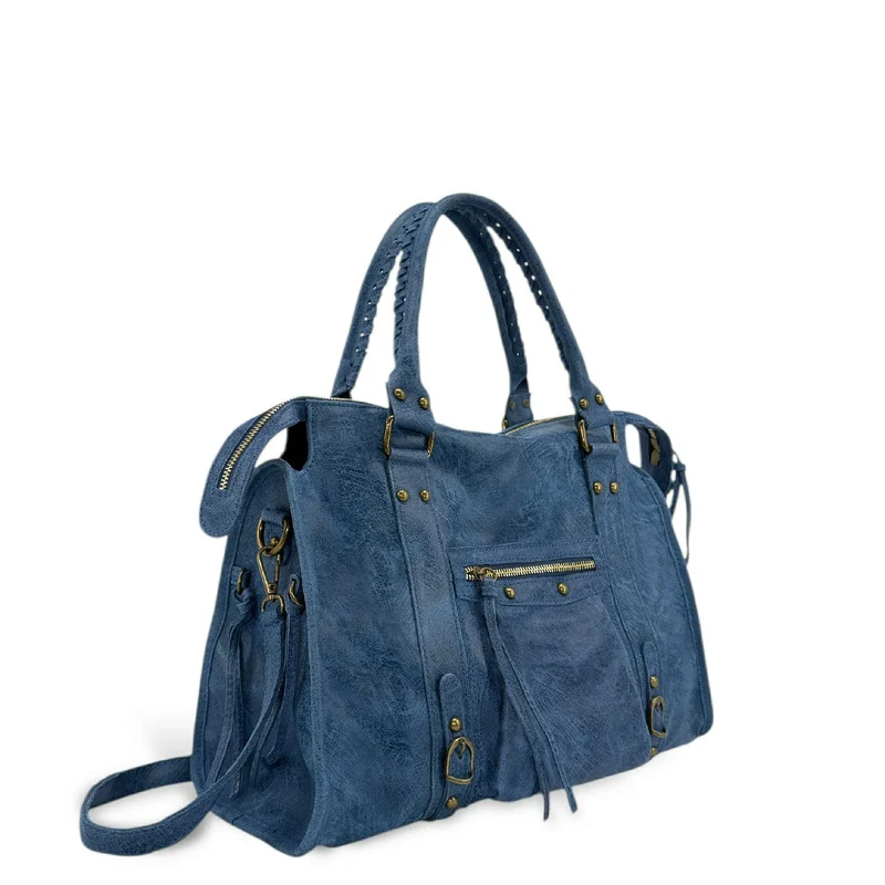 Sac à main en cuir brossé SANDSTORM Bleu denim