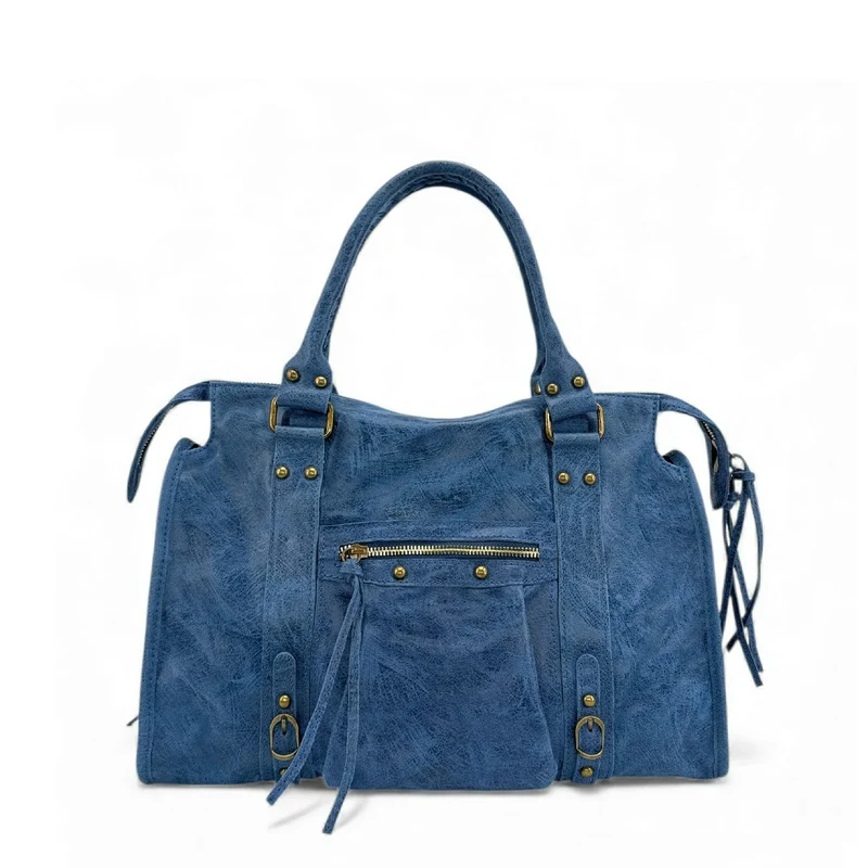 Sac à main en cuir brossé SANDSTORM Bleu denim