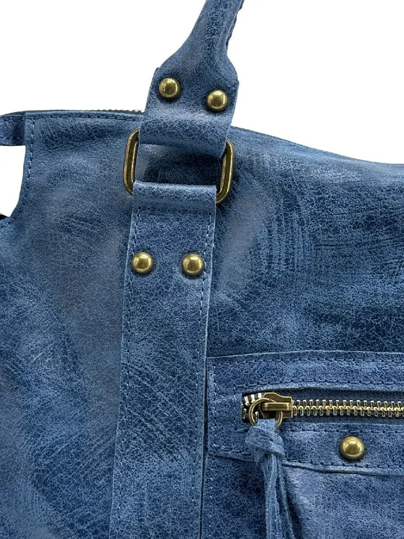 Sac à main en cuir brossé SANDSTORM Bleu denim
