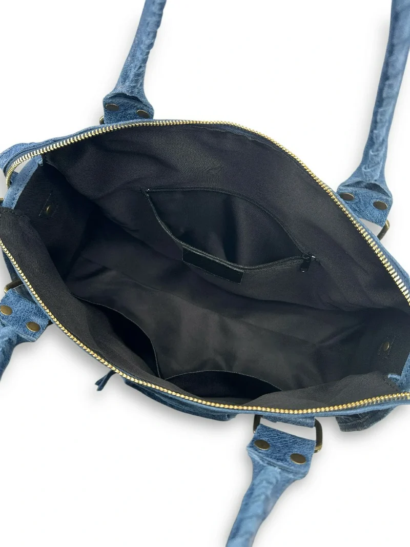 Sac à main en cuir brossé SANDSTORM Bleu denim