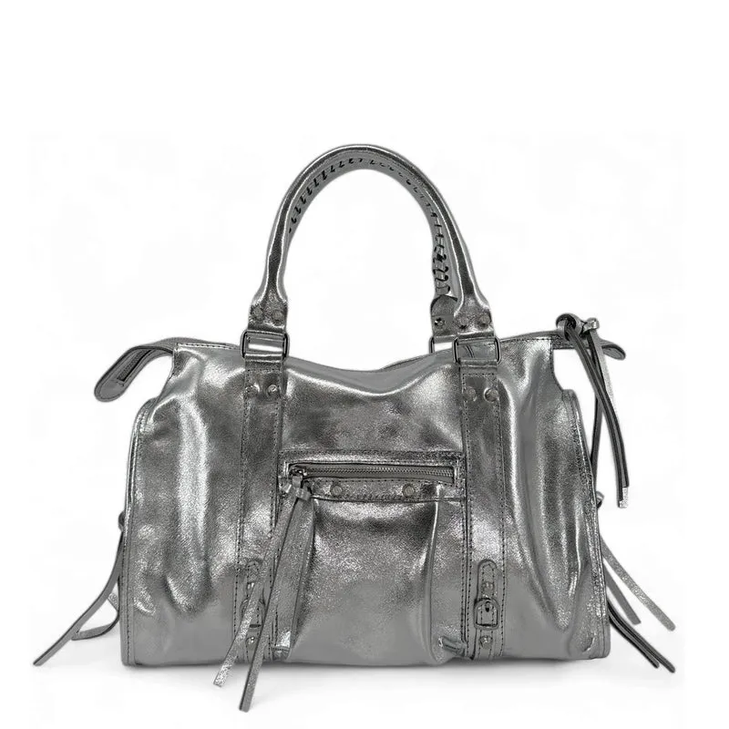 Sac à main en cuir irisé SANDSTORM Argent moyen