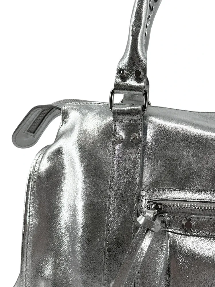 Sac à main en cuir irisé SANDSTORM Argent moyen