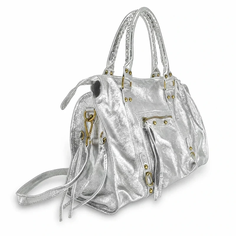 Sac à main en cuir irisé SANDSTORM Argent clair
