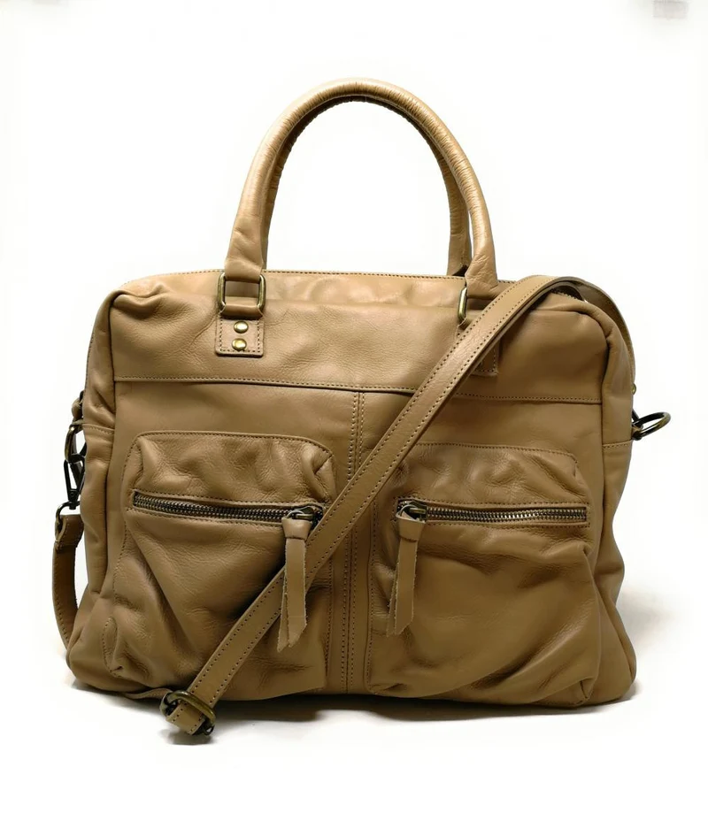 Sac à main en cuir lisse OMB MOSCOU Taupe clair