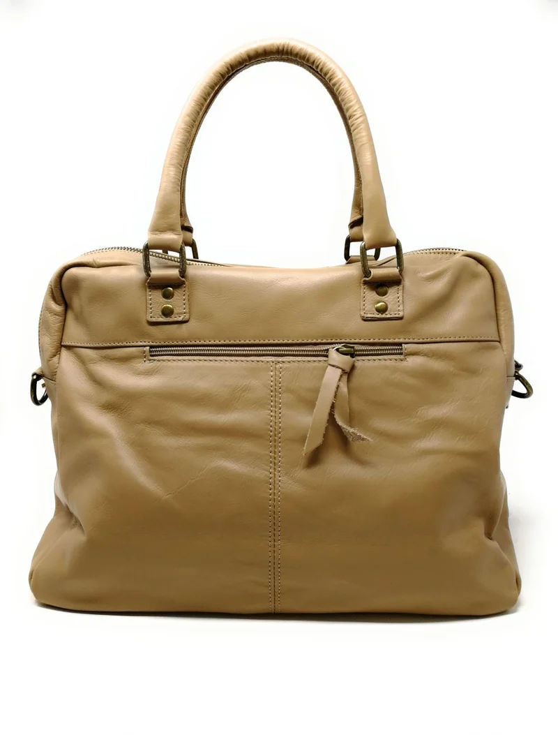 Sac à main en cuir lisse OMB MOSCOU Taupe clair