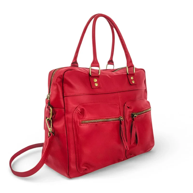 Sac à main en cuir lisse OMB MOSCOU Rouge garance