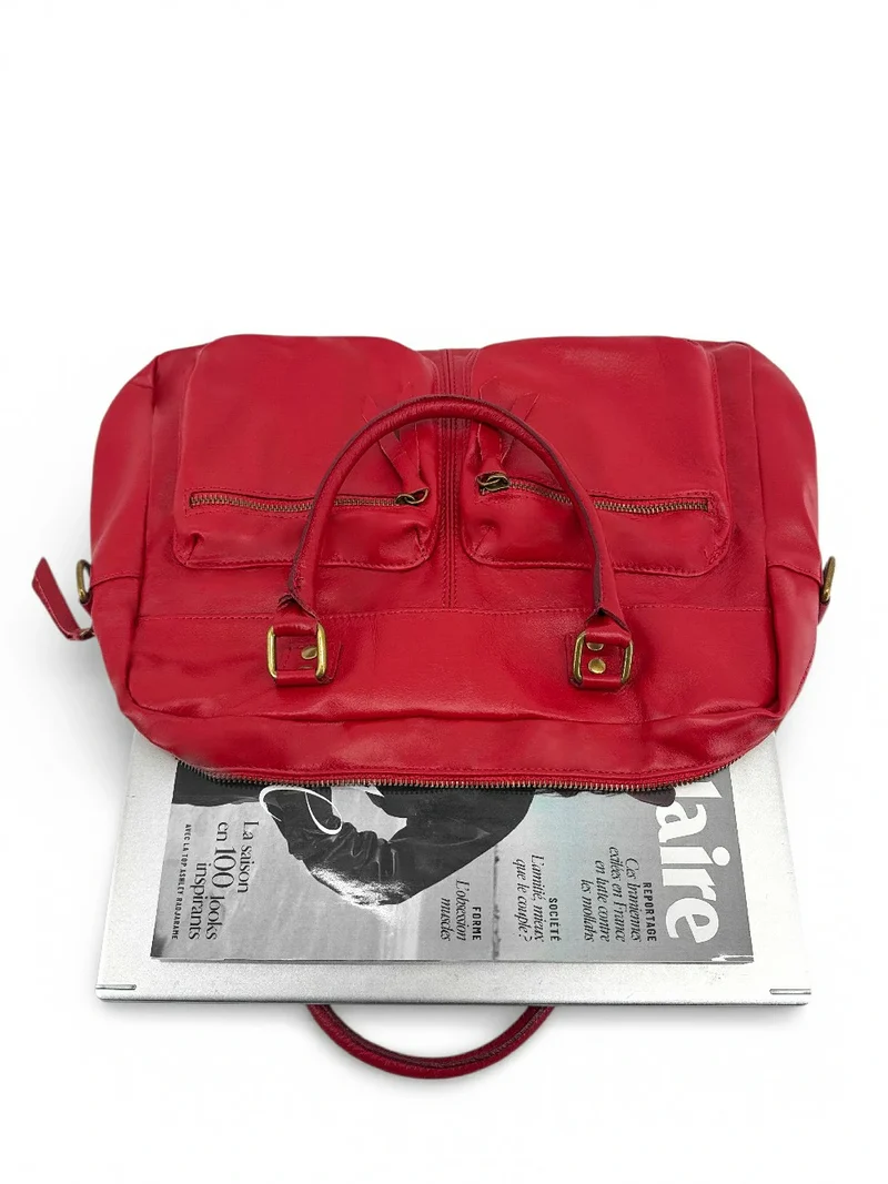 Sac à main en cuir lisse OMB MOSCOU Rouge garance
