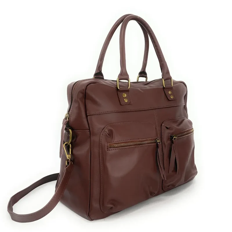 Sac à main en cuir lisse OMB MOSCOU Châtaigne