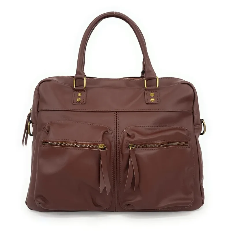 Sac à main en cuir lisse OMB MOSCOU Châtaigne