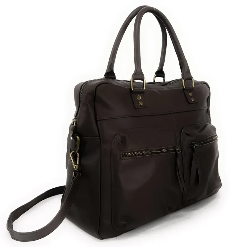 Sac à main en cuir lisse OMB MOSCOU Marron Chocolat