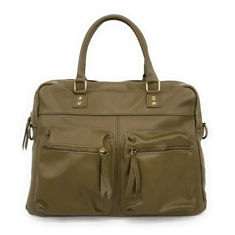 Sac à main en cuir lisse OMB MOSCOU Kaki