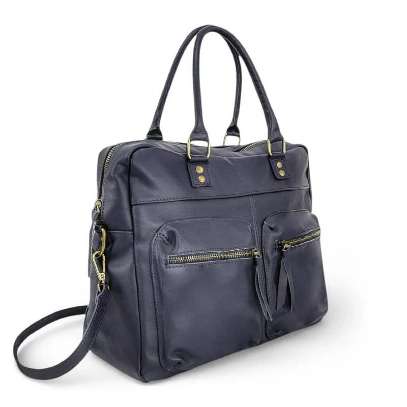 Sac à main en cuir lisse OMB MOSCOU Bleu marine