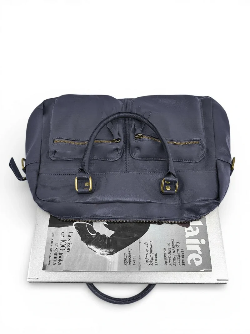 Sac à main en cuir lisse OMB MOSCOU Bleu marine