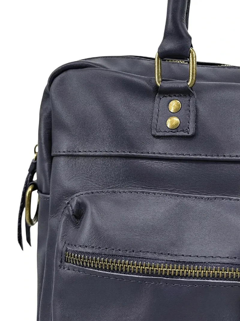 Sac à main en cuir lisse OMB MOSCOU Bleu marine