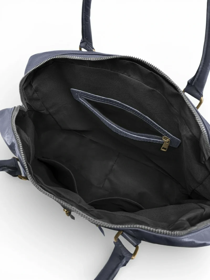 Sac à main en cuir lisse OMB MOSCOU Bleu marine