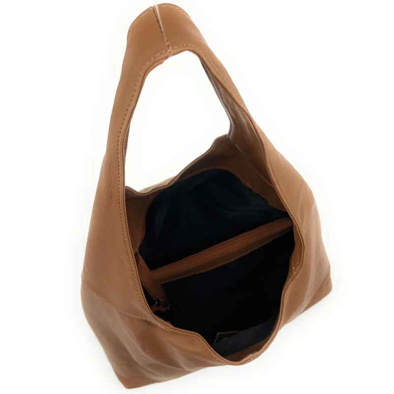 Sac HOBO en cuir lisse NEW AGE Cognac