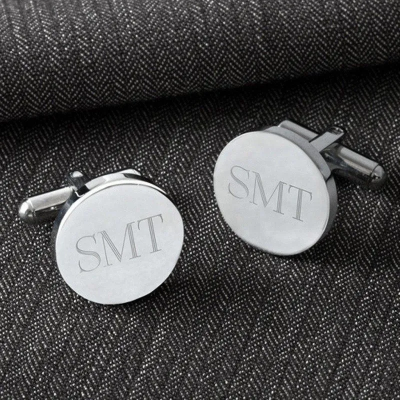 Brown Leather Wallet and Classic Round Cufflinks Personalized Set