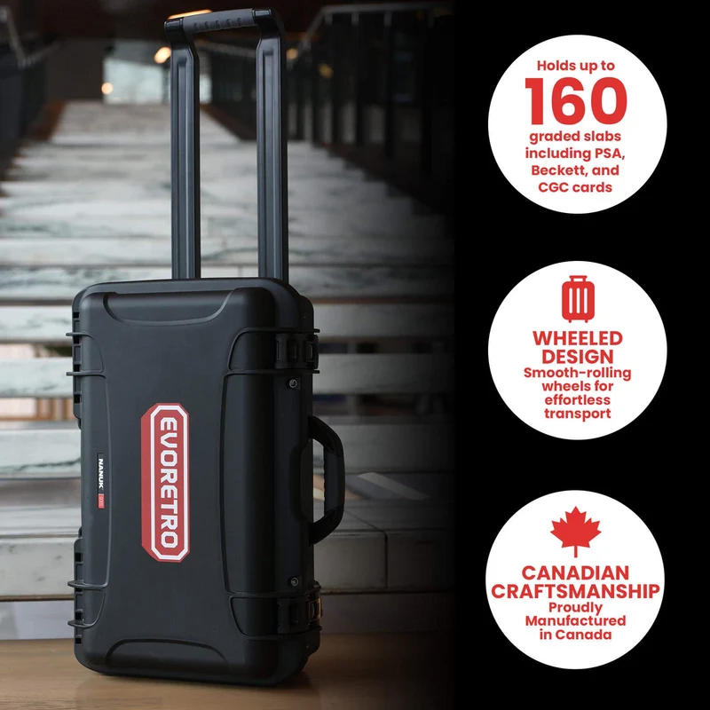 EVORETRO Waterproof Wheeled Card Case - Holds 160 Graded Slabs