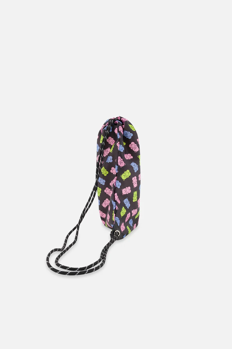 Drawstring Bag Black Printed Gummy Bears