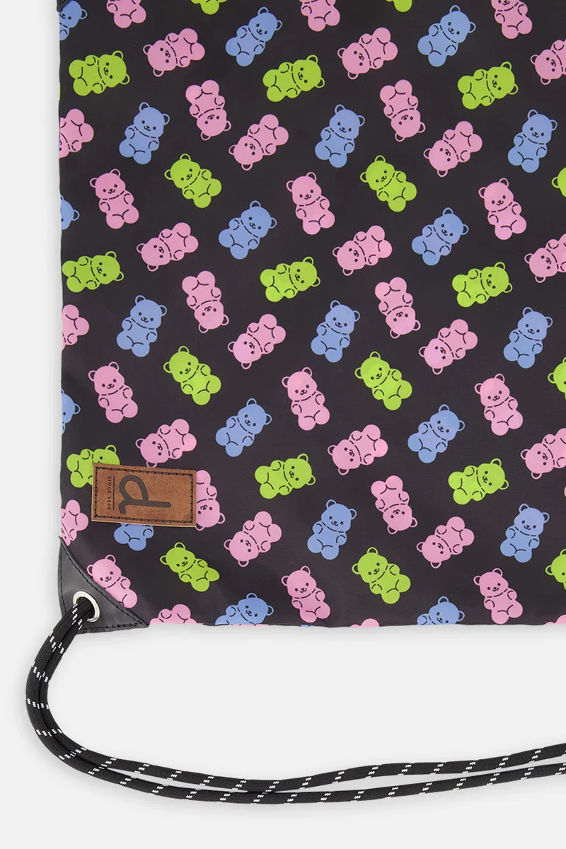 Drawstring Bag Black Printed Gummy Bears