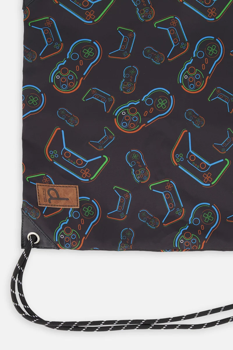Drawstring Bag Black Printed Controller