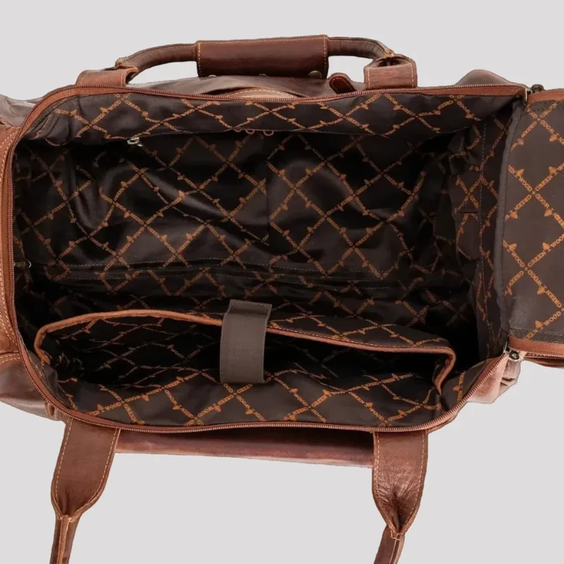 Greenwood Leather Wheeled Duffel Bag. Vintage Sandel Travel Trolley
