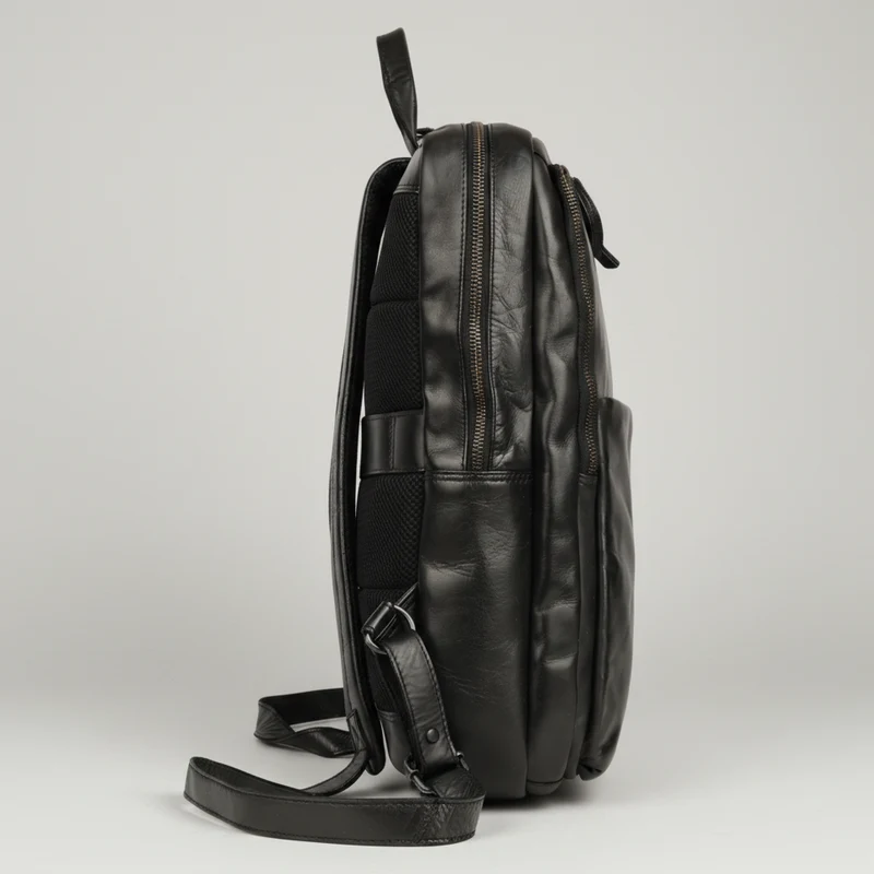MET Two Adjustable Strap Leather Backpack. Multi-Compartment Commuter Pack