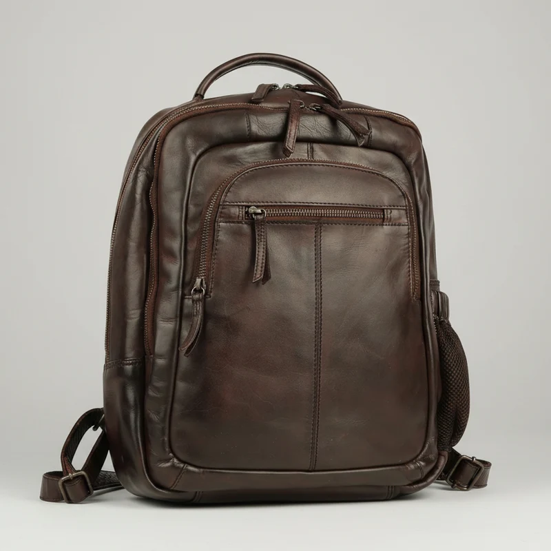MET Premium Leather Backpack. Dual-Compartment Urban Commuter Pack
