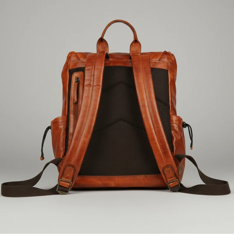 MET Two Adjustable Strap Leather Backpack. Premium Rucksack with Tech Sleeve