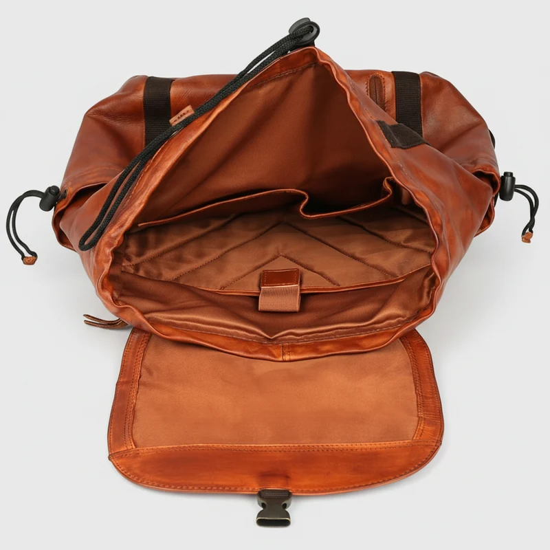 MET Two Adjustable Strap Leather Backpack. Premium Rucksack with Tech Sleeve