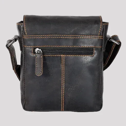 Greenwood Leather Mini-Messenger Bag. Wax Pull-Up Leather Flap Over Bag