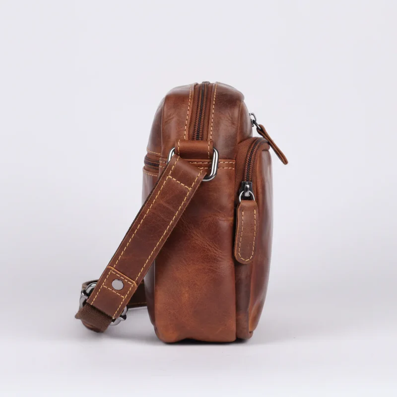 Greenwood Leather Mini-Messenger Bag. Premium Compact Crossbody Travel Organizer