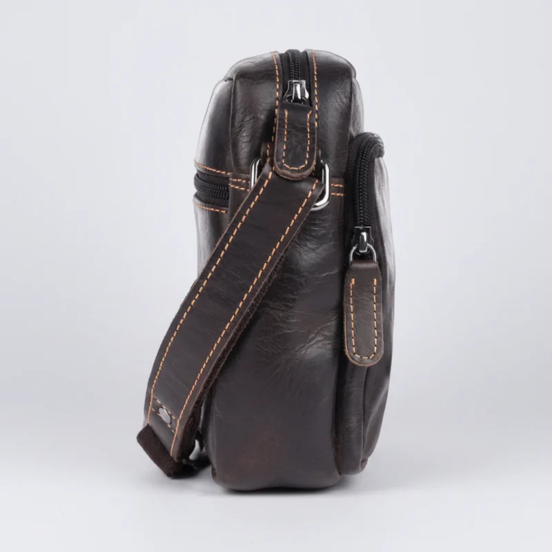 Greenwood Leather Mini-Messenger Bag. Premium Compact Crossbody Travel Organizer