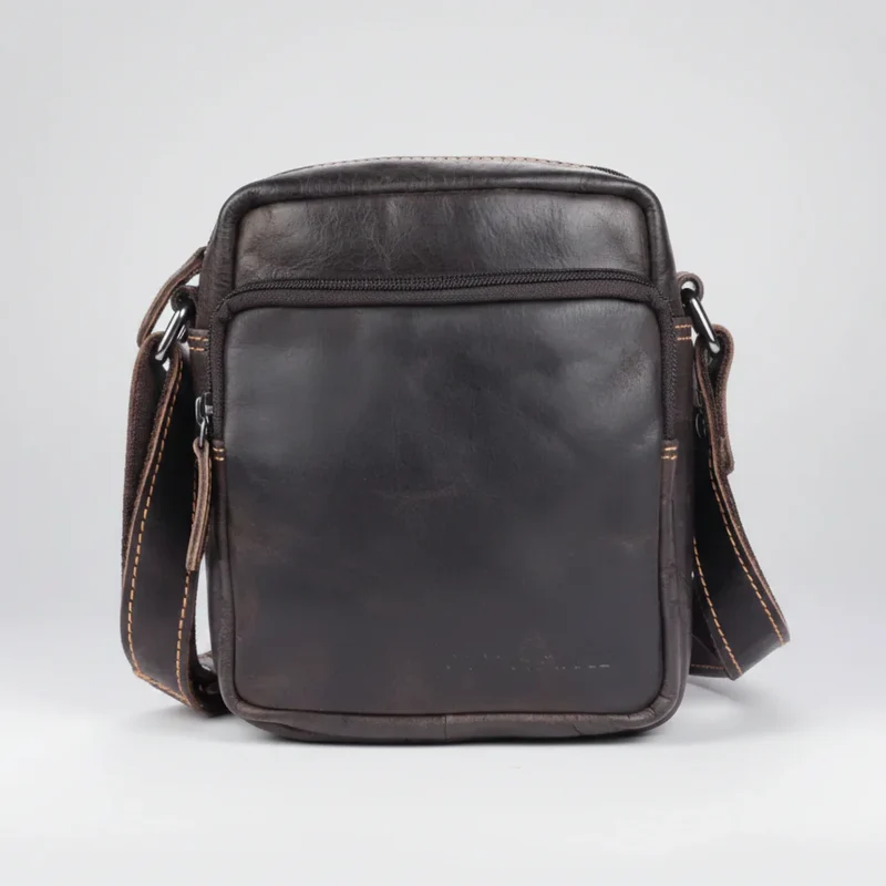 Greenwood Leather Mini-Messenger Bag. Premium Compact Crossbody Travel Organizer