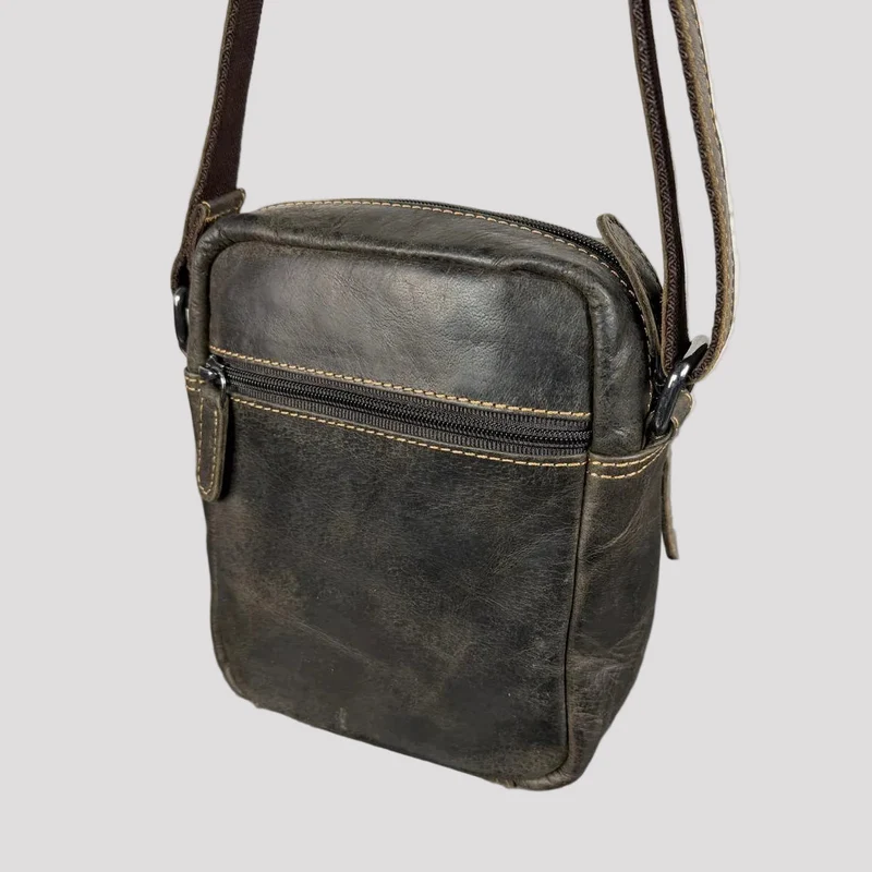Greenwood Leather Mini-Messenger Bag. Premium Compact Crossbody Travel Organizer